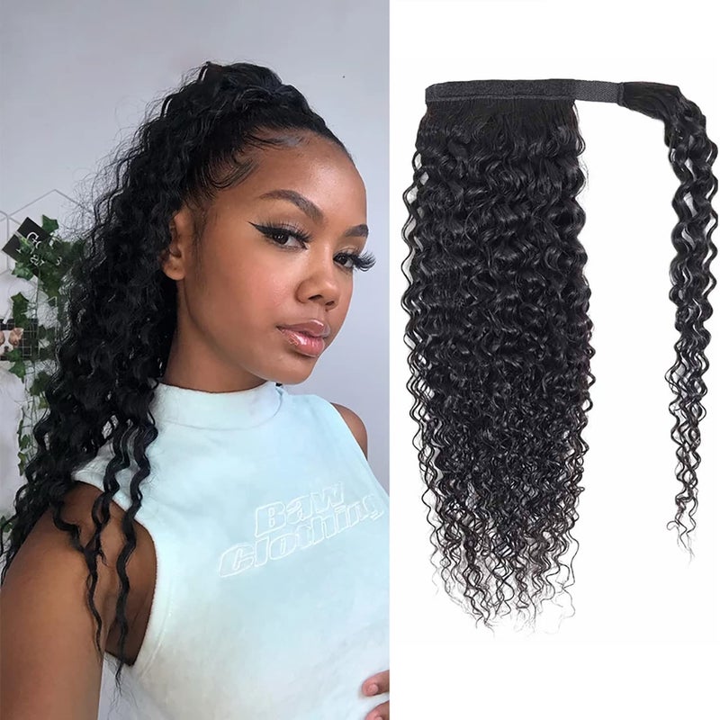 seelaak Kinky Curly Human Hair Ponytail Extension with Wrap Around True Length 10A Brazilian Ponytail Human Hair 3C Afro Curly Ponytail Clip in Human Hair Extensions Long Curly Wavy Ponytail 24 Inch - Image 2
